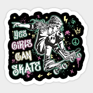 Skater Girl Yes Girls Can Skate Skateboarding Girl Gift Sticker